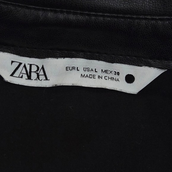 Zara Black Faux Leather Puff Sleeve Button Down Shirt Dress TunicLarge 4369/250 - Picture 12 of 12